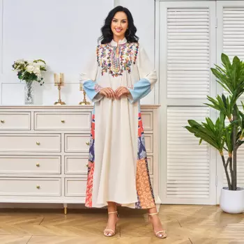 Новое мусульманское женское длинное платье с вышивкой, элегантное платье с длинными рукавами, вечернее платье