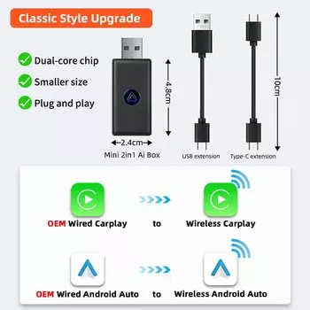 Новое обновление, проводной к беспроводному 2в1 Box CarPlay Android auto адаптер для проводного OEM автомобиля Smart Ai Box Bluetooth WiFi Connect Map
