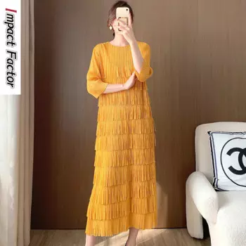 Новое Плиссированное весеннее женское платье, длинный дизайн, многослойная юбка с бахромой, высококачественное и элегантное платье