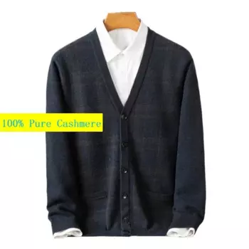 Новое поступление, 100% кашемировый кардиган, мужской свободный вязаный свитер с v-образным вырезом, куртка на осень и зиму, большие размеры S M L XL 2XL 3XL 4XL