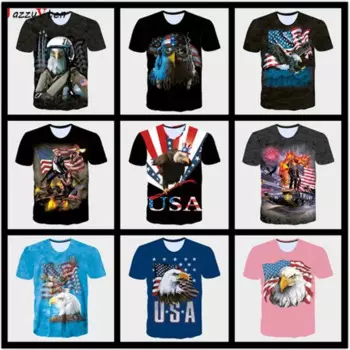 Новое поступление 2019, футболки для бега с флагом США для мужчин и женщин, парные летние футболки с 3D принтом и коротким рукавом, топы