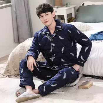 Новое поступление, модные хлопковые Пижамные комплекты, мягкая мужская одежда для сна, зимний комплект для отдыха, трехслойная теплая Толстая стеганая куртка