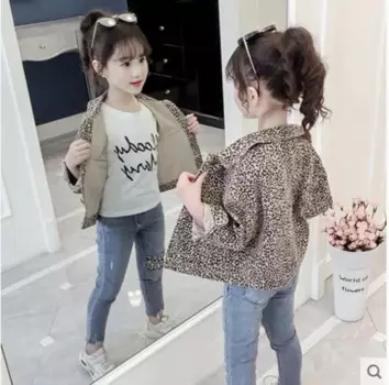 Новое поступление Модный хлопковый джинсовый Леопардовый жакет для девочек осень-весна детская одежда детская верхняя одежда студенческие повседневные топы P141