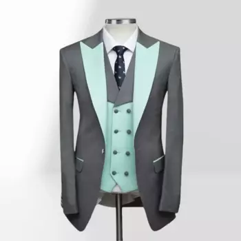 Новое поступление, мужские костюмы с пиковым отворотом, 3 предмета, шикарный СВАДЕБНЫЙ мужской костюм для жениха на одной пуговице, Женский смокинг, костюм (пиджак + жилет + брюки)