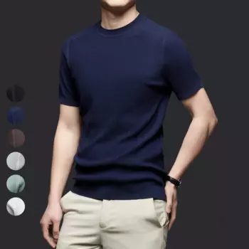 Новое поступление мужского лета 2024, эластичная и свободная высококачественная футболка с коротким рукавом и V-образным вырезом. S-3XL