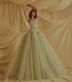 Новое поступление, зеленое бальное платье с рюшами LY37, вечерние платья без бретелек