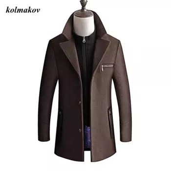 Новое поступление, зимнее Стильное мужское шерстяное пальто, Высококачественная модная повседневная однотонная мужская шерстяная куртка со съемной подкладкой