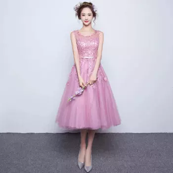 Новое вечернее платье чайной длины, милое розовое короткое женское вечернее платье без рукавов, классическое элегантное кружевное платье с бисером, Vestidos по индивидуальному заказу
