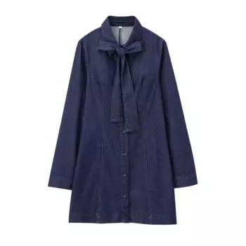 Новое женское модное тонкое повседневное однобортное джинсовое мини-платье с лацканами и украшением в стиле ретро, женское платье с длинными рукавами Mujer