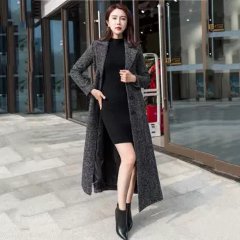 Новое женское шерстяное пальто в клетку, утепленный серый длинный топ, осень-зима 202, тонкая шерстяная куртка, женская винтажная шерстяная верхняя одежда