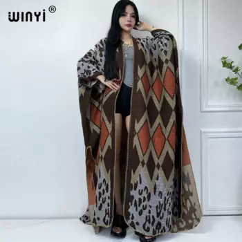 Новое зимнее кимоно WINYI, наряды для женщин, кардиган для блога, свободное праздничное хипстерское платье, Толстая теплая Женская куртка, модная абайя