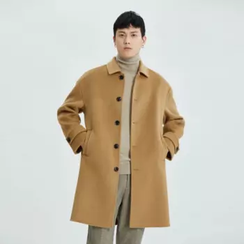 Новое зимнее Мужское пальто с длинным вырезом, пальто из 100% чистой шерсти с воротником поло и пряжкой, трендовая Мужская куртка, толстый и удобный, подходящий ко всему