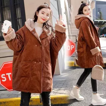 Новое зимнее вельветовое пальто из имитации овечьей шерсти, Женская хлопковая одежда, длинная парка, верхняя одежда, Женская Корейская Утепленная стеганая куртка