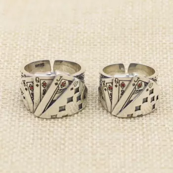 Новогодние аксессуары, кольцо в стиле ретро для Покера из тайского серебра, Открытое кольцо в стиле интернет-знаменитостей, одинаковое креативное кольцо из чистого серебра