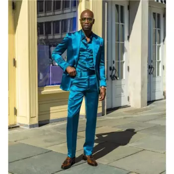 Новые атласные мужские костюмы из 2 предметов, комплекты свадебного блейзера для жениха и выпускного вечера, мужские костюмы, Мужская одежда, пиджак и брюки