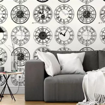 Новые белые обои в скандинавском стиле, современные минималистичные черно-белые часы, бар, ресторан, кафе, фоновые обои из ПВХ