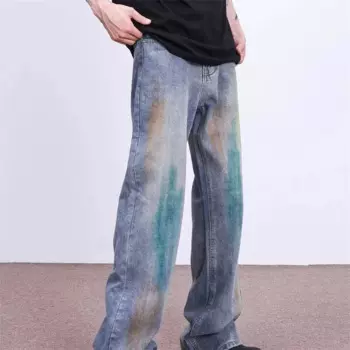 Новые джинсовые брюки с радужным граффити для мужчин Y2K уличная одежда мешковатые джинсы синие прямые джинсы в стиле хип-хоп мужские брюки с широкими штанинами