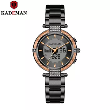 Новые Элегантные кварцевые и цифровые женские часы Kademan с ЖК-экраном Роскошный деловой стиль модные водонепроницаемые женские часы K9080
