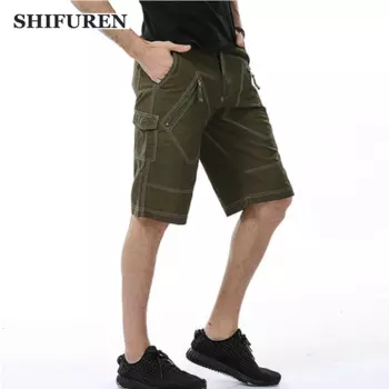 Новые летние мужские шорты-карго SHIFUREN, большие размеры 29-40, Свободные повседневные мешковатые шорты-комбинезоны с несколькими карманами длиной до колена