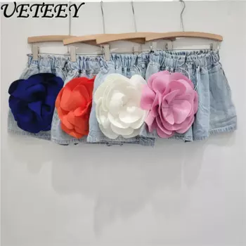 Новые летние тяжелые промышленные трехмерные цветочные украшения, короткие штаны с высокой талией, утягивающие широкие джинсовые шорты, женские джинсы