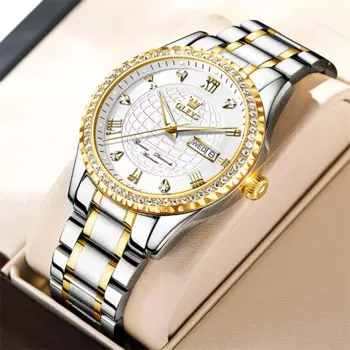 Новые механические часы OLEVS из серебристой стали для мужчин, Роскошные автоматические часы, мужские водонепроницаемые деловые часы, мужские часы