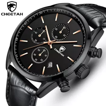 Новые модные мужские часы CHEETAH лучший бренд водонепроницаемые спортивные часы с хронографом мужские деловые кварцевые часы с кожаным ремешком