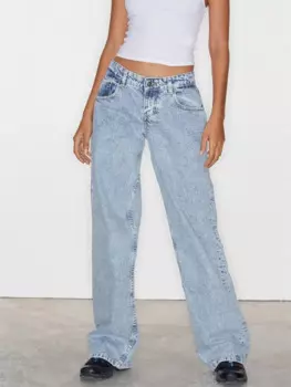 Новые модные женские повседневные джинсы с низкой посадкой, Модные свободные прямые джинсовые брюки с карманами для лета, весны