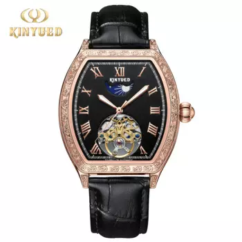 Новые мужские многофункциональные часы Kinyued, роскошные модные резные механические водонепроницаемые мужские наручные часы с кожаным ремешком