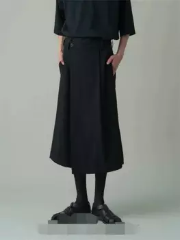 Новые Мужские Сценические свободные Асимметричные Брюки-кюлоты в стиле японских меньшинств, контрастная Одежда большого размера для певицы