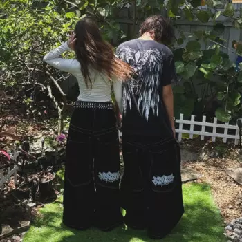 Новые объемные джинсы Wexwear с вышивкой большой знак Y2k, уличная одежда для мужчин и женщин с высокой талией, Искусственные черные брюки в стиле хип-хоп Harajuku