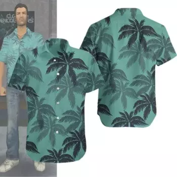 Новые пляжные мужские рубашки, гавайская рубашка в стиле игры GTA Tommy в том же стиле, Повседневная Праздничная уличная одежда оверсайз с коротким рукавом и 3D-принтом