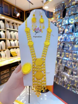 Новые покрытые 24-каратным золотом ожерелье серьги кольцо свадебное фотокольцо DD10325 из Дубая