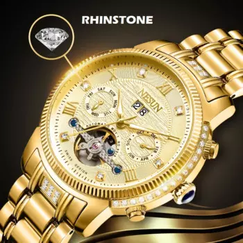 Новые роскошные брендовые швейцарские автоматические механические мужские часы NESUN, водостойкие многофункциональные часы со стразами и сапфиром N9310