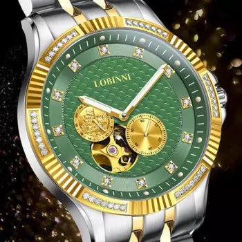 Новые швейцарские роскошные брендовые автоматические механические мужские часы LOBINNI MIYOTA сапфировые водонепроницаемые часы со стразами и скелетом L19006