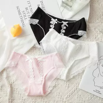Новые Симпатичные Хлопковые женские трусики с заниженной талией и бантом, милые хлопковые женские трусики с кружевными краями