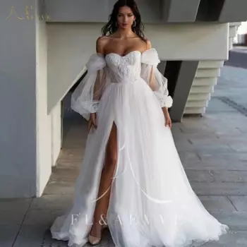 Новые свадебные платья из тюля, свадебное платье в стиле бохо для женщин, невеста, милая, с открытыми плечами, женское роскошное вечернее платье по индивидуальному заказу