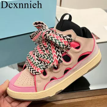 Новые весенние дышащие туфли на плоской подошве из натуральной кожи с круглым носком, повседневная обувь на толстой подошве со шнуровкой, разноцветные универсальные кроссовки унисекс