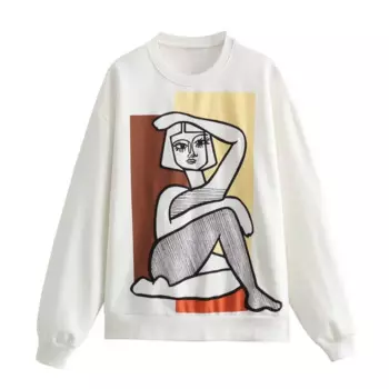 Новые женские модные свободные толстовки с принтом и круглым вырезом в базовом стиле, винтажный женский пуловер с длинными рукавами, шикарный топ