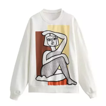 Новые женские модные свободные толстовки с принтом и круглым вырезом в базовом стиле, винтажный женский пуловер с длинными рукавами, шикарный топ