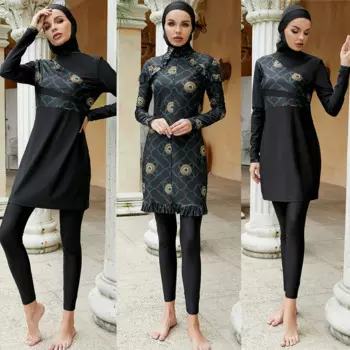 Новые женские мусульманские купальники, купальник, Burkini Mujer, сдержанный Moslem, Maillot De Bain размера плюс, черное платье с длинным рукавом