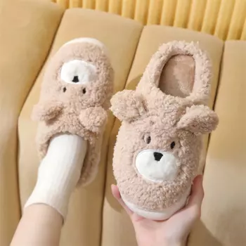 Новые зимние хлопковые тапочки с милым мультяшным медведем, домашние женские домашние плюшевые тапочки с толстой подошвой 3756