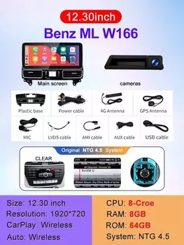 Новый 12,3-дюймовый Android13 беспроводной CarPlay AUTO для Mercedes Benz M Class W166 ML250 350 автомобильные видеоплееры GPS мультимедийный экран