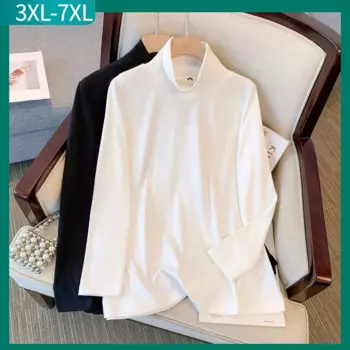 Новый 2023 дамы осенняя зима плюс размер топы для женщин большой длинный рукав черная базовая футболка футболка 3XL 4XL 5XL 6XL 7XL