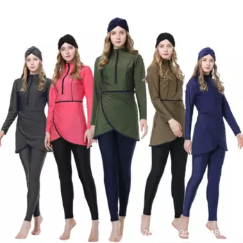 Новый 3 шт. мусульманский купальник женский скромный лоскутный хиджаб с длинными рукавами спортивный купальник исламский купальный костюм буркини одежда платок