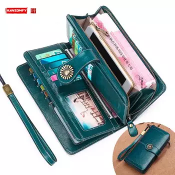 Новый антимагнитный женский длинный кошелек, женские кошельки из натуральной кожи, большие вместительные клатчи, держатель для кредитных карт, кошелек для монет