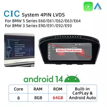 Новый беспроводной экран CarPlay Android 14, для BMW E60 E61 E62 E63 E90 E91 E92 2005-2012, автомобильный мультимедийный плеер, GPS-радио, навигация