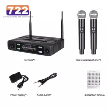 Новый беспроводной микрофон, ручной двухканальный UHF динамический микрофон с фиксированной частотой для караоке, свадебной вечеринки, церковного шоу