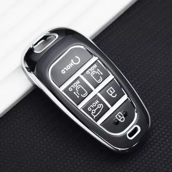 Новый чехол для автомобильного ключа с серебряным краем для Hyundai Santa Fe Tucson 2022 NEXO NX4 Ioniq 5 Atos Prime Solaris 2021, автоаксессуары