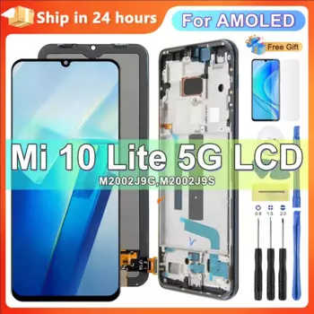 Новый дисплей для Xiaomi Mi 10 Lite 5G M2002J9G, ЖК-дисплей с сенсорным экраном и дигитайзером в сборе с рамкой для Redmi 10X, зеркальный ЖК-дисплей