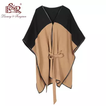 Новый дизайн 2022, зимнее пончо для женщин, Кашемировое шерстяное пончо, шаль с кожаным подолом, вязаное женское пончо, шарф